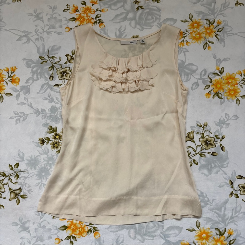 Halogen Size XS Cream Ruffle Silk Blouse